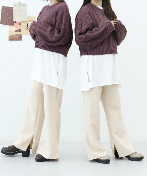 PairPair（ペアペア）の「ケーブルショートニット×ロンTセット（ニット/セーター・レディース・アイボリー/ダークパープル/ダークブルー・FREE）」の4枚目の写真