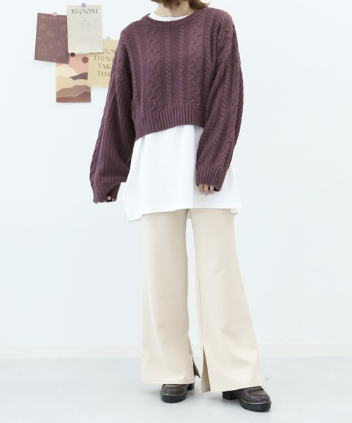 PairPair（ペアペア）の「ケーブルショートニット×ロンTセット（ニット/セーター・レディース・アイボリー/ダークパープル/ダークブルー・FREE）」の5枚目の写真
