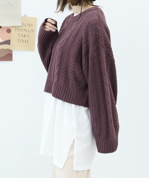 PairPair（ペアペア）の「ケーブルショートニット×ロンTセット（ニット/セーター・レディース・アイボリー/ダークパープル/ダークブルー・FREE）」の7枚目の写真