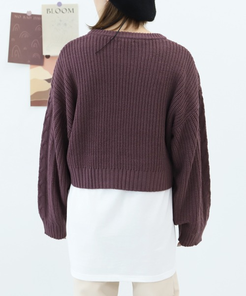 PairPair（ペアペア）の「ケーブルショートニット×ロンTセット（ニット/セーター・レディース・アイボリー/ダークパープル/ダークブルー・FREE）」の8枚目の写真