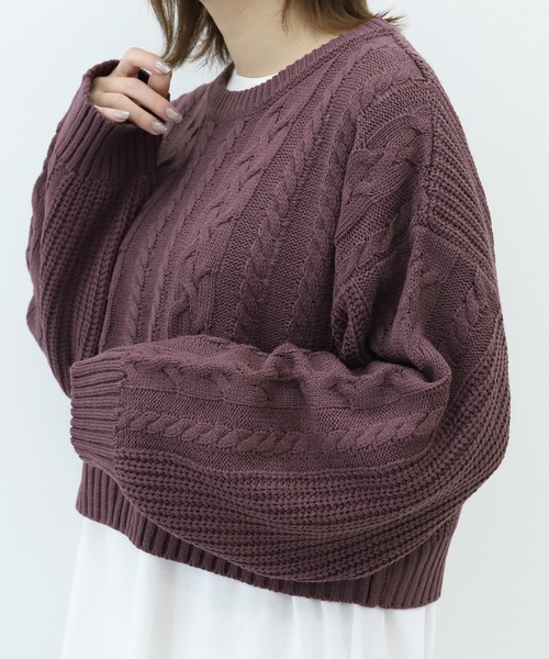 PairPair（ペアペア）の「ケーブルショートニット×ロンTセット（ニット/セーター・レディース・アイボリー/ダークパープル/ダークブルー・FREE）」の15枚目の写真