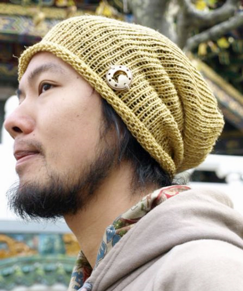 チャイハネ（チャイハネ）の「【チャイハネ】ムーンモチーフ付きアサンジキャップ（ユニセックス）（ニットキャップ/ビーニー・レディース・キナリ/イエロー/グリーン/ピンク/ブルー・FREE）」の5枚目の写真