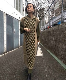 Ameri（アメリ）の「LAYERED MESH KNIT DRESS（Tシャツ/カットソー  