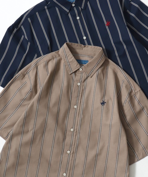 BEVERLY HILLS POLO CLUB(ビバリーヒルズポロクラブ)の「BEVERLY HILLS POLO CLUB/ビバリーヒルズポロクラブ オーバーサイズ コットン 無地 ストライプ ロゴ ワンポイント刺繍 レギュラーカラーシャツ/半袖シャツ/レディース メンズ(シャツ/ブラウス・メンズ・ホワイト/ベージュ/ネイビー/ブラウン/サックスブルー/ライトインディゴブルー/インディゴブルー/ベージュ系その他/グリーン系その他/ブルー系その他/スミクロ/グリーン系その他2/イエロー系その他2/ホワイト系その他/ライラック・LL/M/L)」の1枚目の写真