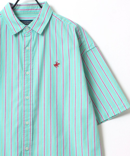 BEVERLY HILLS POLO CLUB(ビバリーヒルズポロクラブ)の「BEVERLY HILLS POLO CLUB/ビバリーヒルズポロクラブ オーバーサイズ コットン 無地 ストライプ ロゴ ワンポイント刺繍 レギュラーカラーシャツ/半袖シャツ/レディース メンズ(シャツ/ブラウス・メンズ・ホワイト/ベージュ/ネイビー/ブラウン/サックスブルー/ライトインディゴブルー/インディゴブルー/ベージュ系その他/グリーン系その他/ブルー系その他/スミクロ/グリーン系その他2/イエロー系その他2/ホワイト系その他/ライラック・LL/M/L)」の8枚目の写真