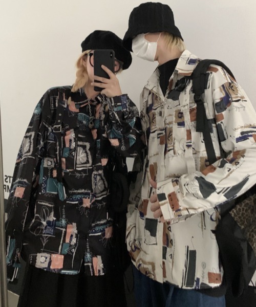KOR（ケーオーアール）の「ベルト付総柄シャツ（シャツ/ブラウス・メンズ・ホワイト/ブラック・M/L/XL）」の11枚目の写真