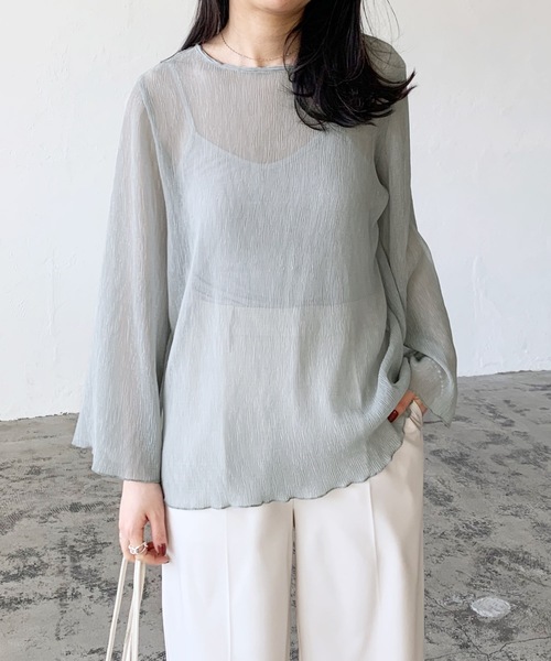 LIAN（リアン）の「楊柳シフォンブラウス＆キャミソールセット（シャツ/ブラウス・レディース・ブラック/ブルー/アイボリー/ピンクベージュ・FREE）」の3枚目の写真