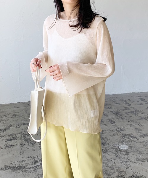 LIAN（リアン）の「楊柳シフォンブラウス＆キャミソールセット（シャツ/ブラウス・レディース・ブラック/ブルー/アイボリー/ピンクベージュ・FREE）」の7枚目の写真