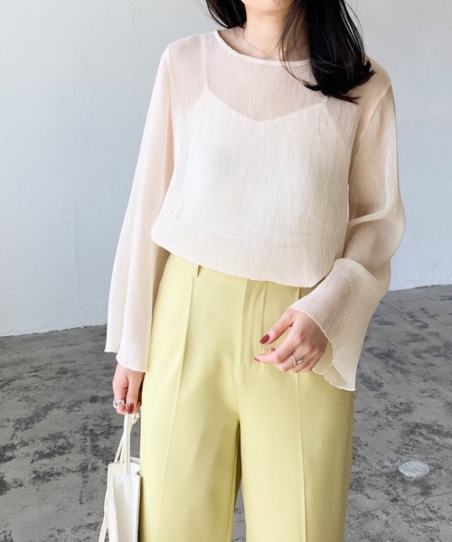 LIAN（リアン）の「楊柳シフォンブラウス＆キャミソールセット（シャツ/ブラウス・レディース・ブラック/ブルー/アイボリー/ピンクベージュ・FREE）」の10枚目の写真