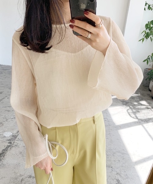 LIAN（リアン）の「楊柳シフォンブラウス＆キャミソールセット（シャツ/ブラウス・レディース・ブラック/ブルー/アイボリー/ピンクベージュ・FREE）」の11枚目の写真