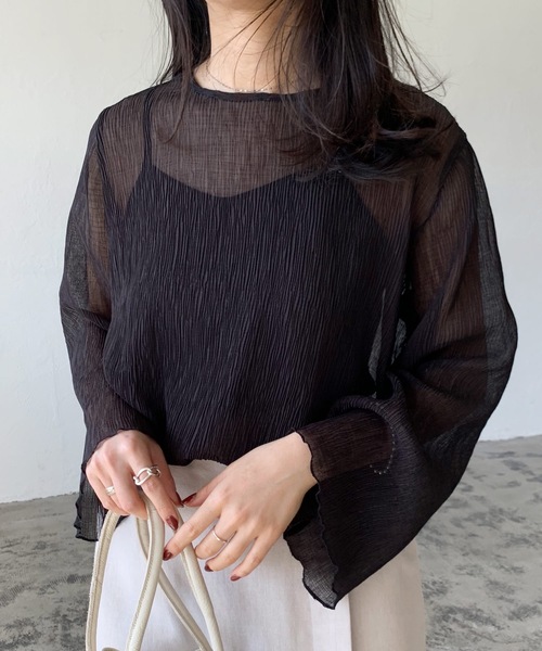 LIAN（リアン）の「楊柳シフォンブラウス＆キャミソールセット（シャツ/ブラウス・レディース・ブラック/ブルー/アイボリー/ピンクベージュ・FREE）」の14枚目の写真