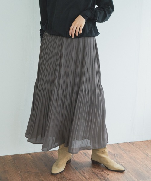audrey and john wad（オードリーアンドジョンワッド）の「【Audrey and John Wad】ライトジョーゼットプリーツスカート（スカート・レディース・ブラック/ベージュ/カーキ・S/M）」の7枚目の写真