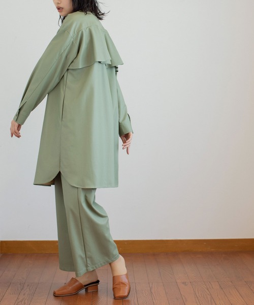 MARECHAL TERRE（マルシャルテル）の「フェイクレザーフリルシャツワンピース（シャツワンピース・レディース・ブラック/ベージュ/セージグリーン/モカ・MEDIUM）」の10枚目の写真