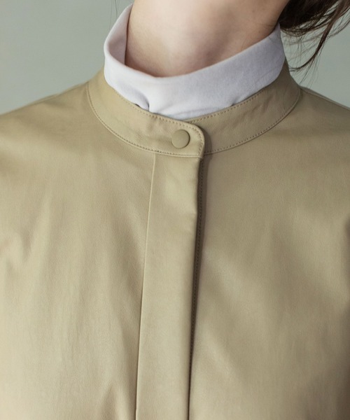 MARECHAL TERRE（マルシャルテル）の「フェイクレザーフリルシャツワンピース（シャツワンピース・レディース・ブラック/ベージュ/セージグリーン/モカ・MEDIUM）」の14枚目の写真