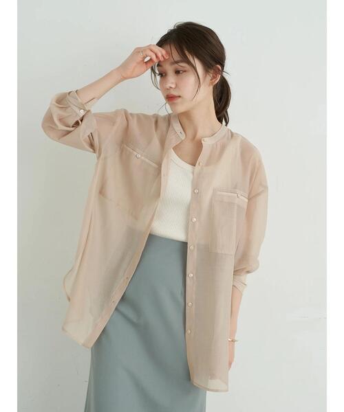 earth music&ecology（アースミュージックアンドエコロジー）の「ダブルポケットシアーシャツ ＊（シャツ/ブラウス・レディース・ブラウン/ライトパープル/ライトベージュ・FREE）」の5枚目の写真