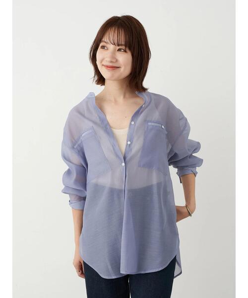 earth music&ecology（アースミュージックアンドエコロジー）の「ダブルポケットシアーシャツ ＊（シャツ/ブラウス・レディース・ブラウン/ライトパープル/ライトベージュ・FREE）」の7枚目の写真