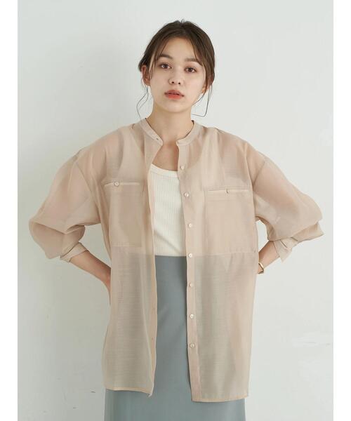 earth music&ecology（アースミュージックアンドエコロジー）の「ダブルポケットシアーシャツ ＊（シャツ/ブラウス・レディース・ブラウン/ライトパープル/ライトベージュ・FREE）」の8枚目の写真