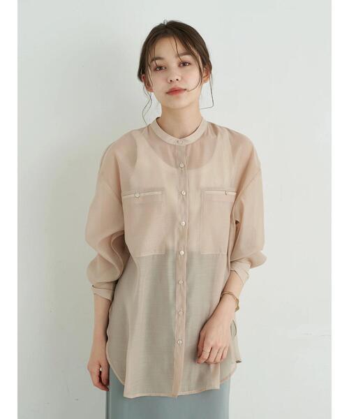 earth music&ecology（アースミュージックアンドエコロジー）の「ダブルポケットシアーシャツ ＊（シャツ/ブラウス・レディース・ブラウン/ライトパープル/ライトベージュ・FREE）」の10枚目の写真