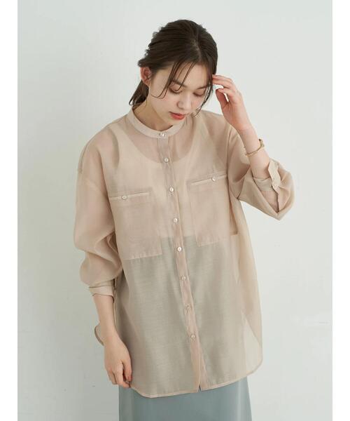 earth music&ecology（アースミュージックアンドエコロジー）の「ダブルポケットシアーシャツ ＊（シャツ/ブラウス・レディース・ブラウン/ライトパープル/ライトベージュ・FREE）」の11枚目の写真