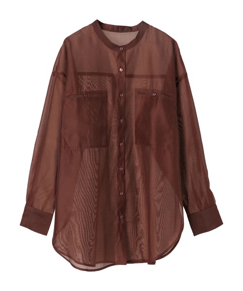 earth music&ecology（アースミュージックアンドエコロジー）の「ダブルポケットシアーシャツ ＊（シャツ/ブラウス・レディース・ブラウン/ライトパープル/ライトベージュ・FREE）」の4枚目の写真