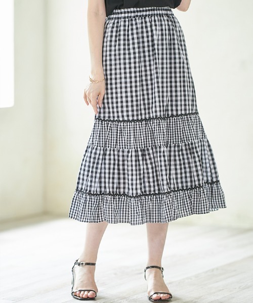 Cookie Chocolate(クッキーチョコレート)の「【ZOZO限定】ライン入りギンガムチェックスカート(スカート・レディース・ブラック/グレー・M)」の5枚目の写真