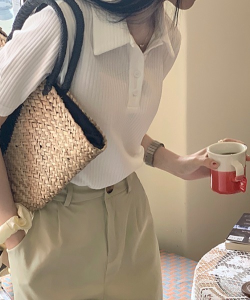 MANGROVE(マングローブ)の「POLOカラーリブTシャツ(Tシャツ/カットソー・レディース・ホワイト/ネイビー・FREE)」の15枚目の写真