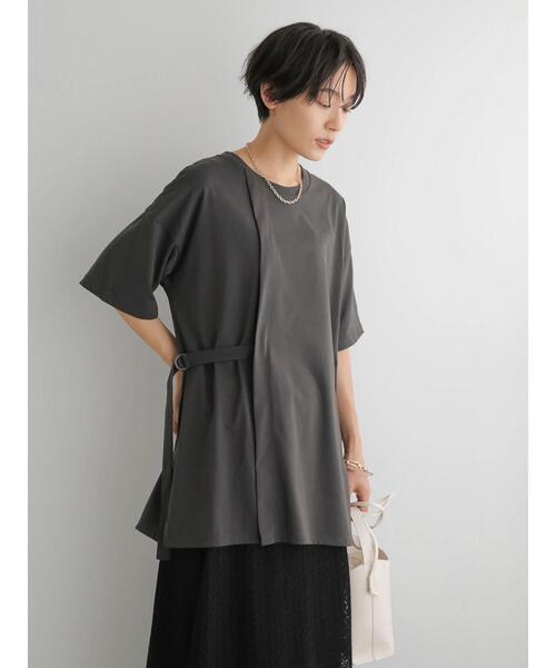 AMERICAN HOLIC（アメリカンホリック）の「サイドベルトカットチュニック（Tシャツ/カットソー・レディース・チャコールグレー/オフホワイト・L/M）」の3枚目の写真