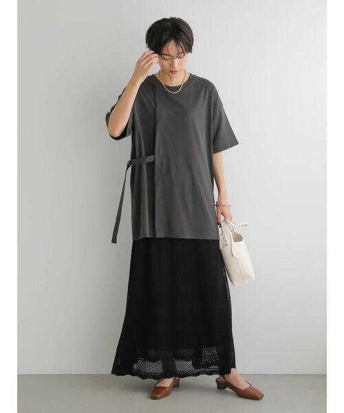 AMERICAN HOLIC（アメリカンホリック）の「サイドベルトカットチュニック（Tシャツ/カットソー・レディース・チャコールグレー/オフホワイト・L/M）」の8枚目の写真