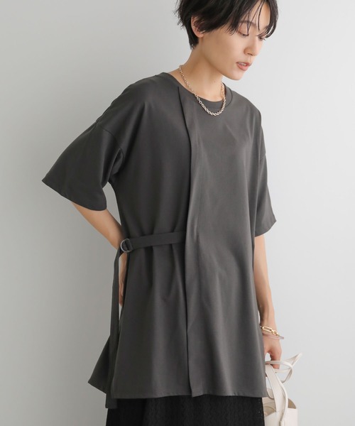 AMERICAN HOLIC（アメリカンホリック）の「サイドベルトカットチュニック（Tシャツ/カットソー・レディース・チャコールグレー/オフホワイト・L/M）」の2枚目の写真