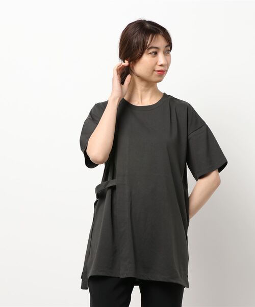 AMERICAN HOLIC（アメリカンホリック）の「サイドベルトカットチュニック（Tシャツ/カットソー・レディース・チャコールグレー/オフホワイト・L/M）」の6枚目の写真