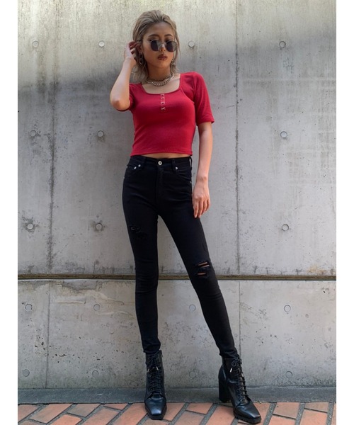 EGOIST（エゴイスト）の「フロントホックトップス（Tシャツ/カットソー・レディース・ホワイト/ブラック/レッド・FREE）」の13枚目の写真