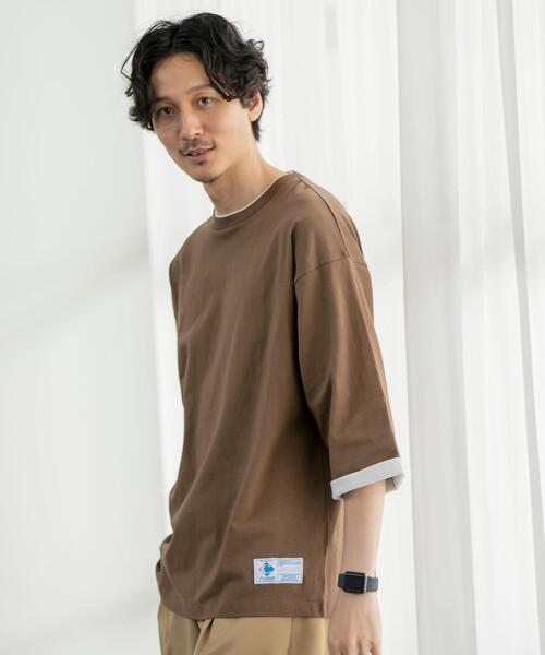 coen（コーエン）の「フェイクレイヤード7分袖Tシャツ（Tシャツ/カットソー・メンズ・ブラウン/ケリー/マスタード・SMALL/MEDIUM/LARGE/X-LARGE）」の4枚目の写真