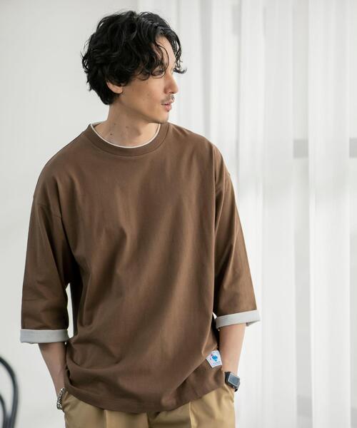 coen（コーエン）の「フェイクレイヤード7分袖Tシャツ（Tシャツ/カットソー・メンズ・ブラウン/ケリー/マスタード・SMALL/MEDIUM/LARGE/X-LARGE）」の5枚目の写真