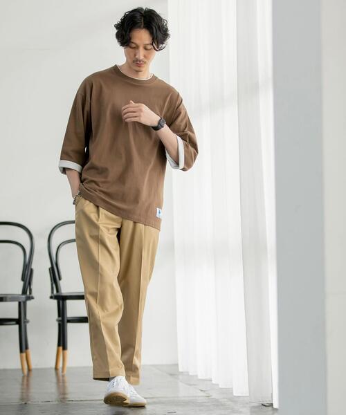 coen（コーエン）の「フェイクレイヤード7分袖Tシャツ（Tシャツ/カットソー・メンズ・ブラウン/ケリー/マスタード・SMALL/MEDIUM/LARGE/X-LARGE）」の7枚目の写真