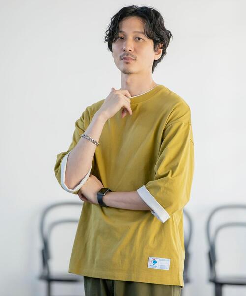 coen（コーエン）の「フェイクレイヤード7分袖Tシャツ（Tシャツ/カットソー・メンズ・ブラウン/ケリー/マスタード・SMALL/MEDIUM/LARGE/X-LARGE）」の8枚目の写真