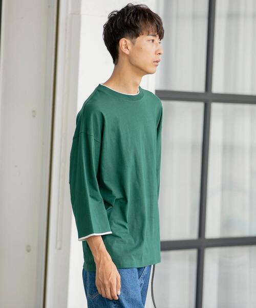 coen（コーエン）の「フェイクレイヤード7分袖Tシャツ（Tシャツ/カットソー・メンズ・ブラウン/ケリー/マスタード・SMALL/MEDIUM/LARGE/X-LARGE）」の13枚目の写真