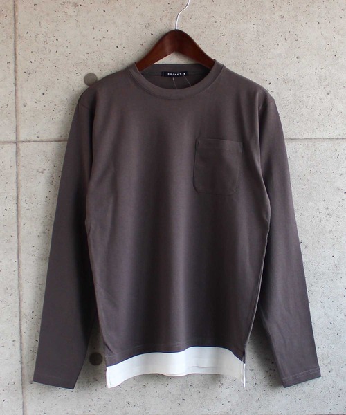 SHISKY(シスキー)の「フェイクレイヤード ポケット ロンT(Tシャツ/カットソー・メンズ・ネイビー/ベージュ/カーキ/ミント/チャコール/杢グレー/ブラウン/ラベンダー/ブラック/モカ・M/L/XL)」の3枚目の写真