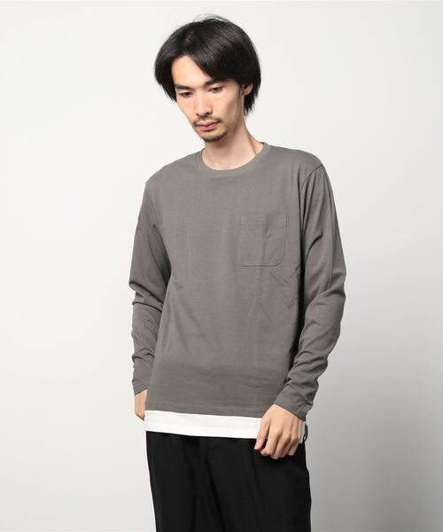 SHISKY(シスキー)の「フェイクレイヤード ポケット ロンT(Tシャツ/カットソー・メンズ・ネイビー/ベージュ/カーキ/ミント/チャコール/杢グレー/ブラウン/ラベンダー/ブラック/モカ・M/L/XL)」の16枚目の写真