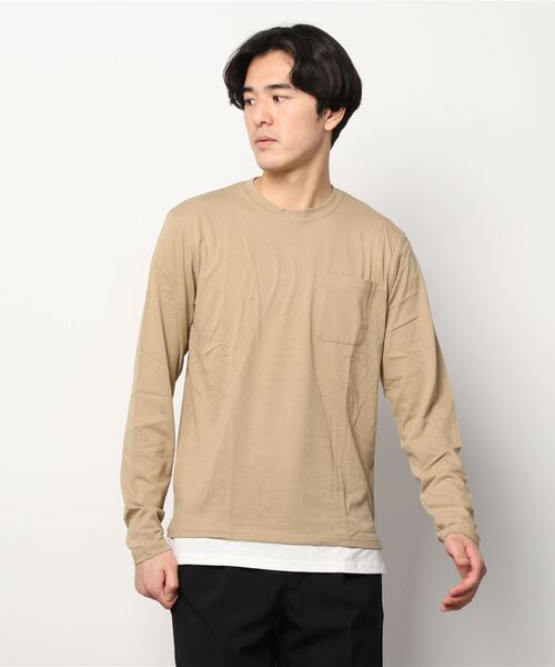 SHISKY(シスキー)の「フェイクレイヤード ポケット ロンT(Tシャツ/カットソー・メンズ・ネイビー/ベージュ/カーキ/ミント/チャコール/杢グレー/ブラウン/ラベンダー/ブラック/モカ・M/L/XL)」の13枚目の写真
