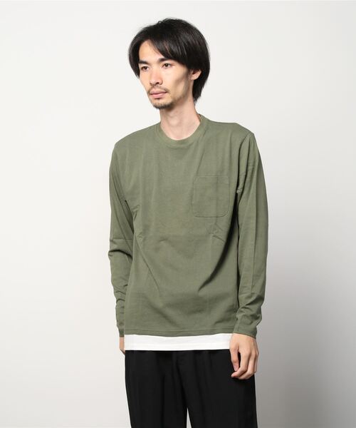 SHISKY(シスキー)の「フェイクレイヤード ポケット ロンT(Tシャツ/カットソー・メンズ・ネイビー/ベージュ/カーキ/ミント/チャコール/杢グレー/ブラウン/ラベンダー/ブラック/モカ・M/L/XL)」の12枚目の写真