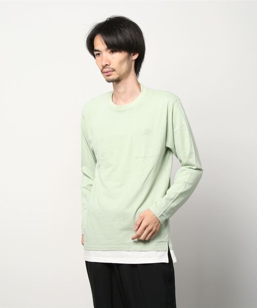 SHISKY(シスキー)の「フェイクレイヤード ポケット ロンT(Tシャツ/カットソー・メンズ・ネイビー/ベージュ/カーキ/ミント/チャコール/杢グレー/ブラウン/ラベンダー/ブラック/モカ・M/L/XL)」の11枚目の写真