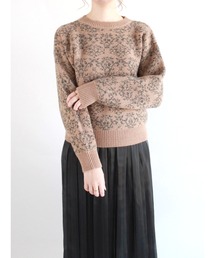 ラメ混ダマスク柄ジャカードニット