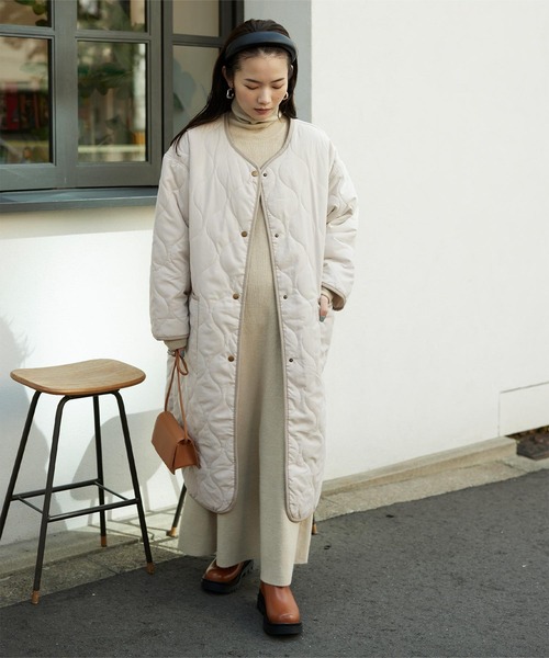 titivate（ティティベイト）の「ﾅﾐｷﾙﾄﾉｰｶﾗｰﾗｳﾝﾄﾞﾍﾑｺｰﾄ（ノーカラーコート・レディース・ブラック/アイボリー/ライトカーキ/グレイッシュベージュ・FREE）」の21枚目の写真