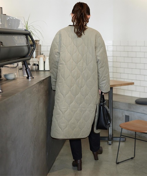 titivate（ティティベイト）の「ﾅﾐｷﾙﾄﾉｰｶﾗｰﾗｳﾝﾄﾞﾍﾑｺｰﾄ（ノーカラーコート・レディース・ブラック/アイボリー/ライトカーキ/グレイッシュベージュ・FREE）」の14枚目の写真