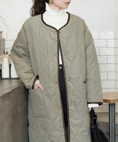 titivate（ティティベイト）の「ﾅﾐｷﾙﾄﾉｰｶﾗｰﾗｳﾝﾄﾞﾍﾑｺｰﾄ（ノーカラーコート・レディース・ブラック/アイボリー/ライトカーキ/グレイッシュベージュ・FREE）」の22枚目の写真