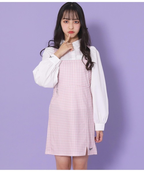 アナイ　ANAYI ピンク 半袖 シャツワンピース キャミソール付き サーモンピンクツイードバイヤス ワンピース|ANAYI OFFICIAL