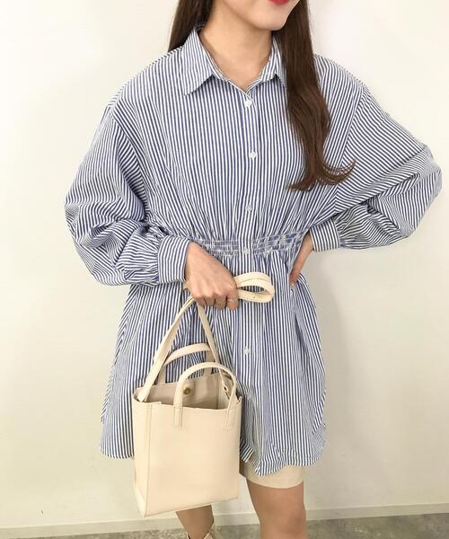 INGNI(イング)の「ウエストシャーリングチュニック/シャツ(シャツ/ブラウス・レディース・ブラック/オフホワイト/ブルー系1・M)」の9枚目の写真