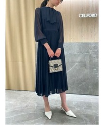 CELFORD × HANAE MORI 蝶ネクタイ付きプリーツワンピース ハナエモリ×セルフォード初コラボ