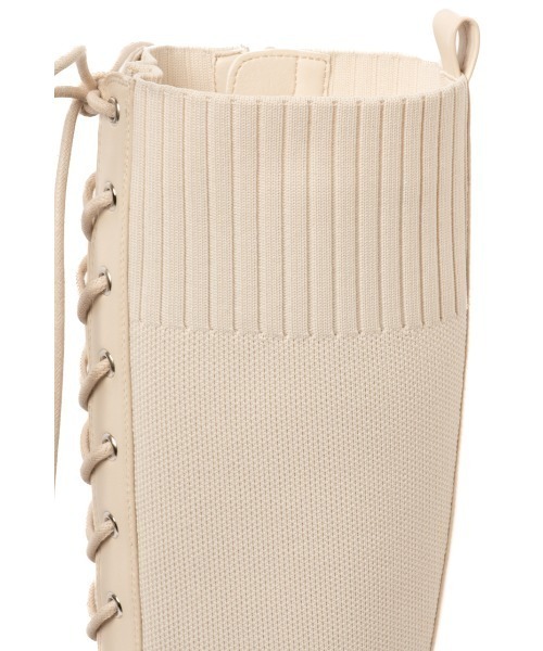 R&E（アールアンドイー）の「【22SS新作】【R&E】トラックソールニットレースアップロングブーツ（ブーツ・レディース・アイボリー/ブラック・S/M/L/LL）」の8枚目の写真