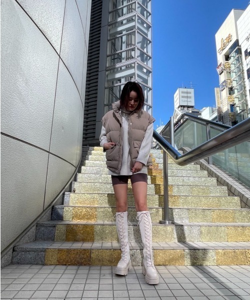 R&E（アールアンドイー）の「【22SS新作】【R&E】トラックソールニットレースアップロングブーツ（ブーツ・レディース・アイボリー/ブラック・S/M/L/LL）」の15枚目の写真